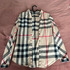 Blueberry Brit Plaid Print Long Sleeve Button-Up Shirt, Size XS